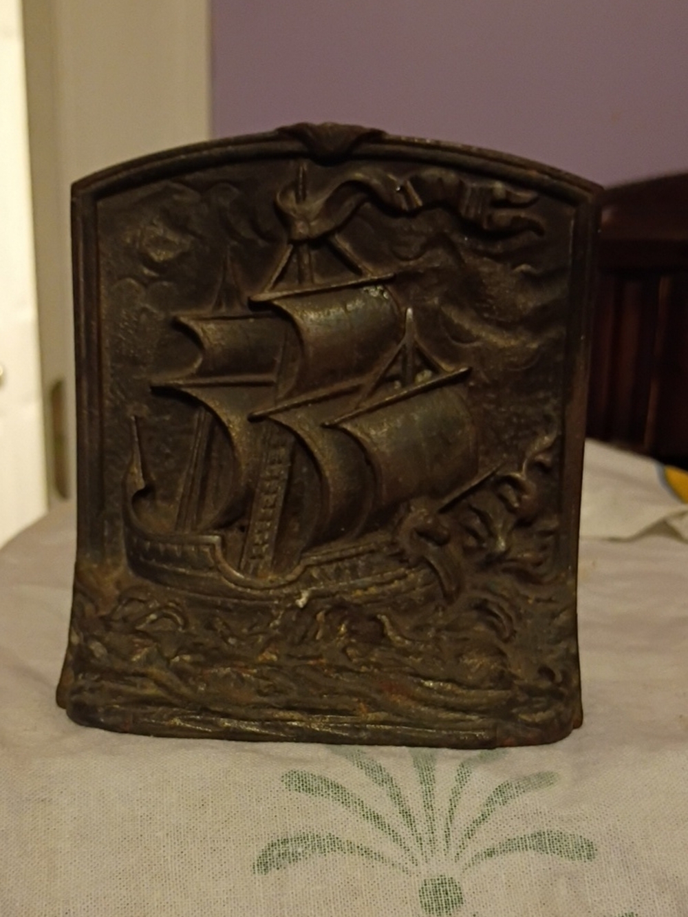 1920s Book In Or Doorstop Sailing Ship Bronze
